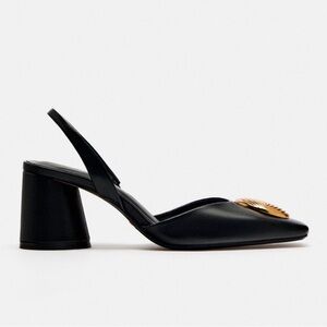 Zara Elegant Black Leather Slingback Heels